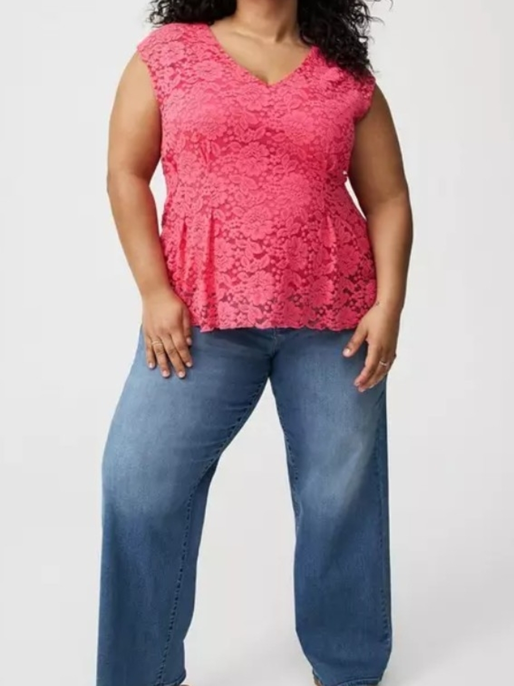 torrid Pink Cap Sleeve Lace V-Neck Top Size 2